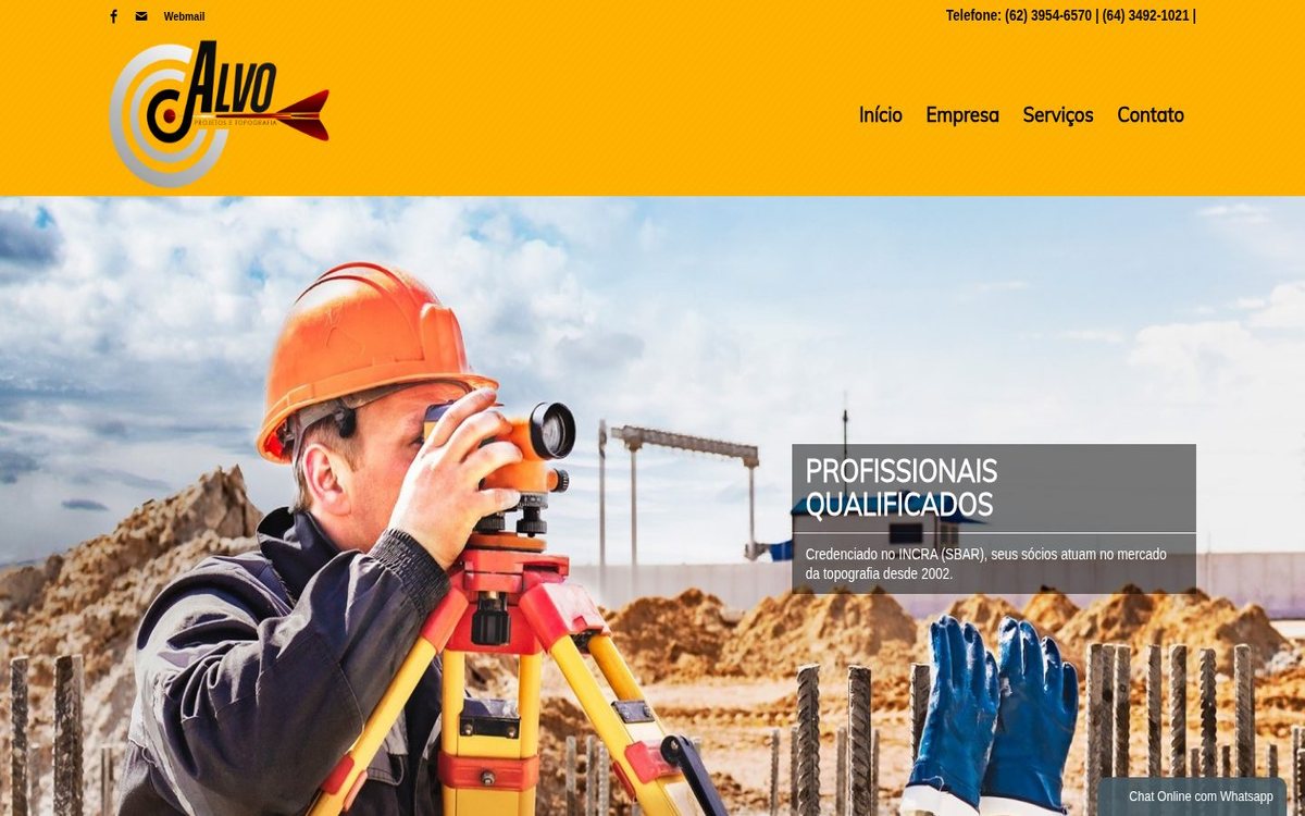 Site institucional da Alvo Topografia desenvolvido pela Aria Desenvolvimentos Web