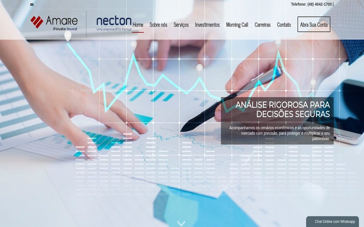 Site institucional da Amare Investimentos desenvolvido pela Aria Desenvolvimentos Web