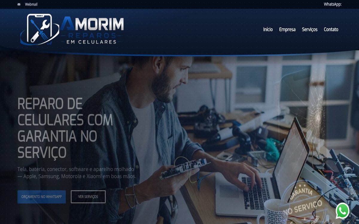 Site institucional da Amorim Reparos desenvolvido pela Aria Desenvolvimentos Web