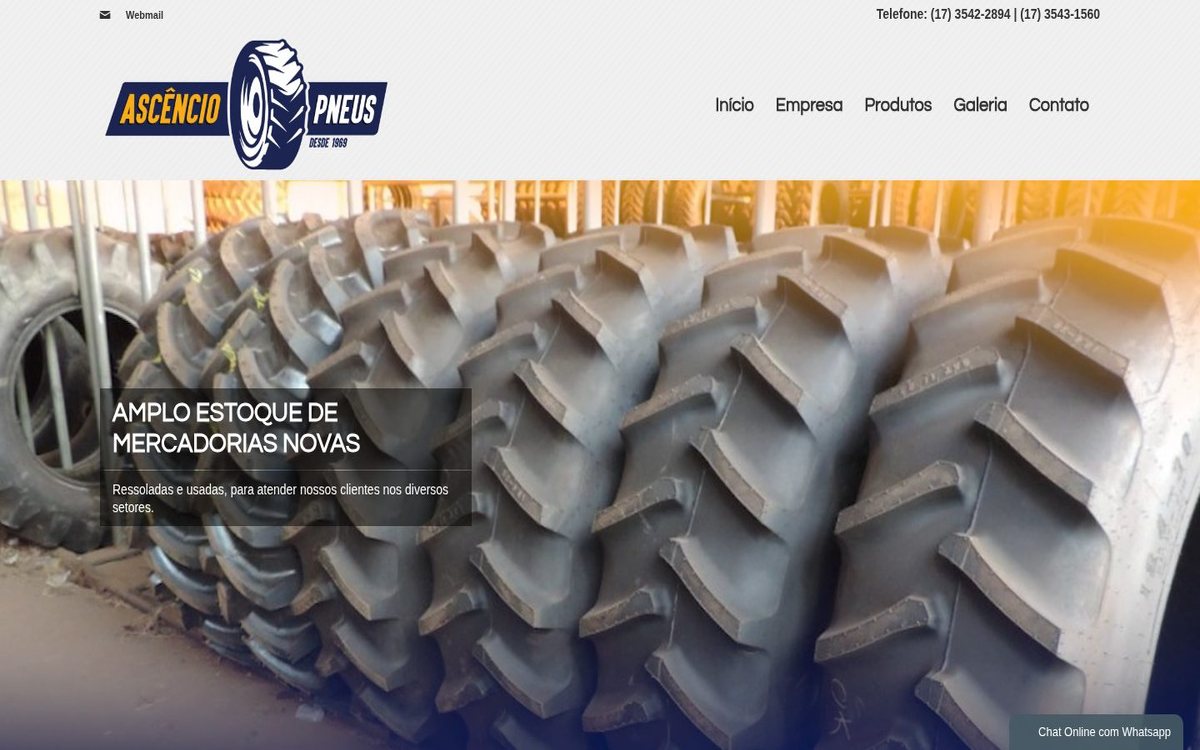 Site institucional da Ascêncio Pneus desenvolvido pela Aria Desenvolvimentos Web