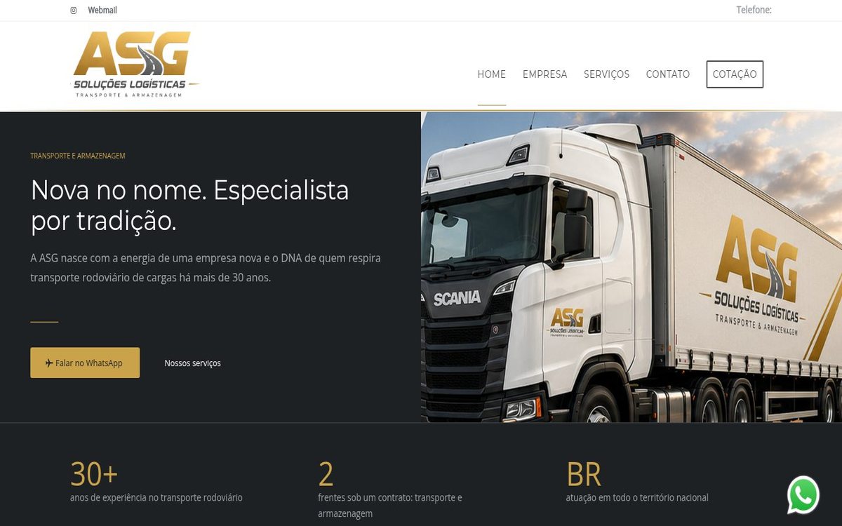 Site institucional da ASG Soluções Logísticas desenvolvido pela Aria Desenvolvimentos Web