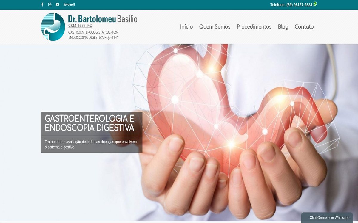 Site institucional da Dr. Bartolomeu Basílio desenvolvido pela Aria Desenvolvimentos Web