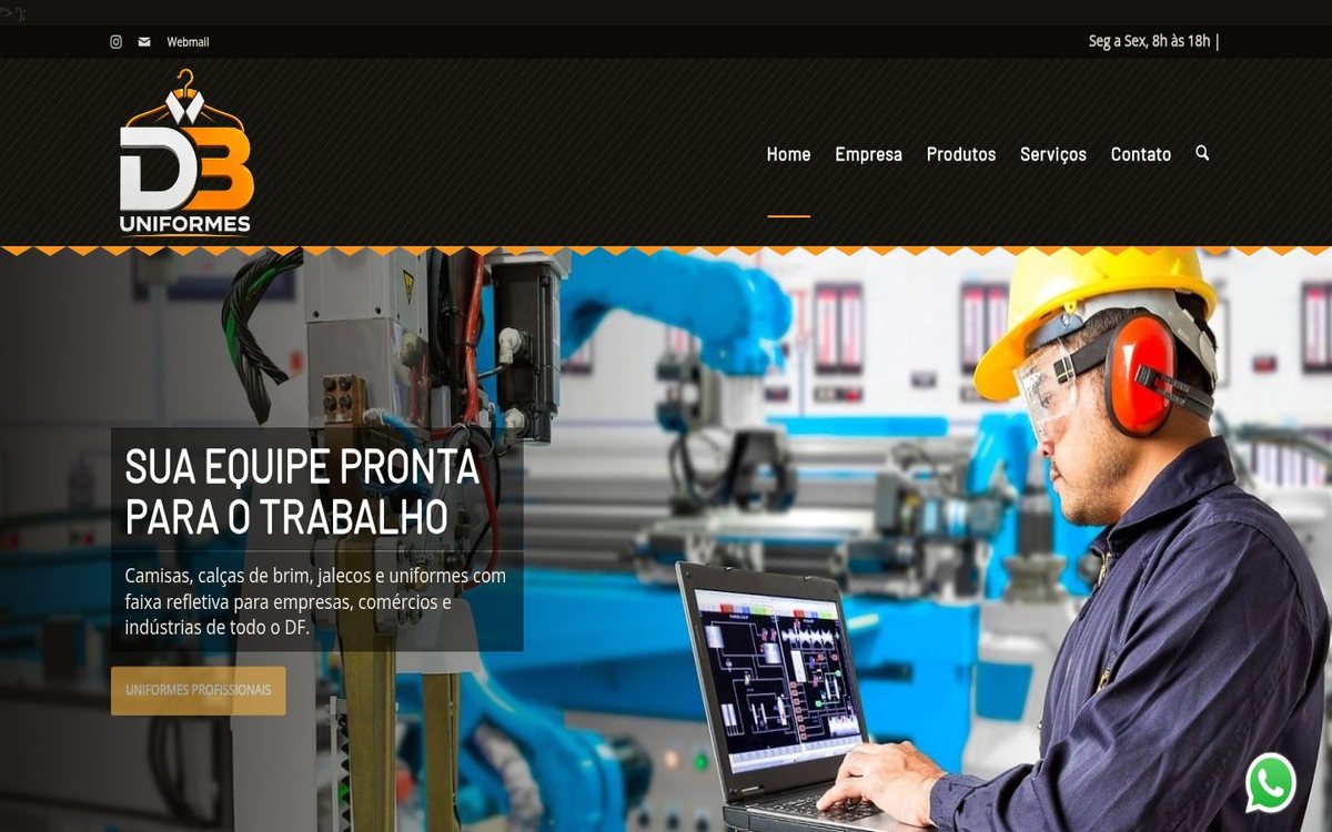 Site institucional da DB Uniformes desenvolvido pela Aria Desenvolvimentos Web