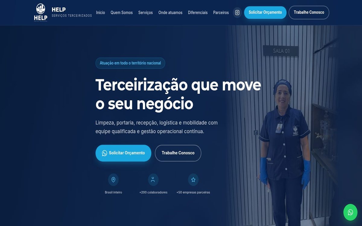 Site institucional da Help Serviços desenvolvido pela Aria Desenvolvimentos Web