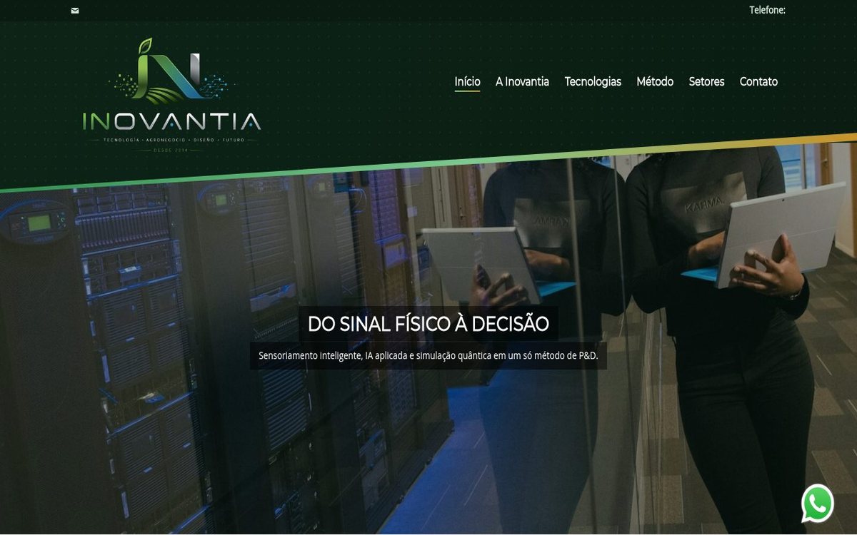 Site institucional da Inovantia desenvolvido pela Aria Desenvolvimentos Web
