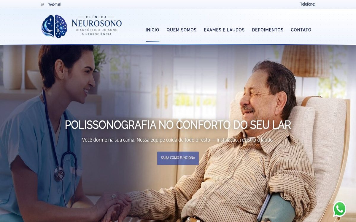 Site institucional da Clínica NeuroSono desenvolvido pela Aria Desenvolvimentos Web