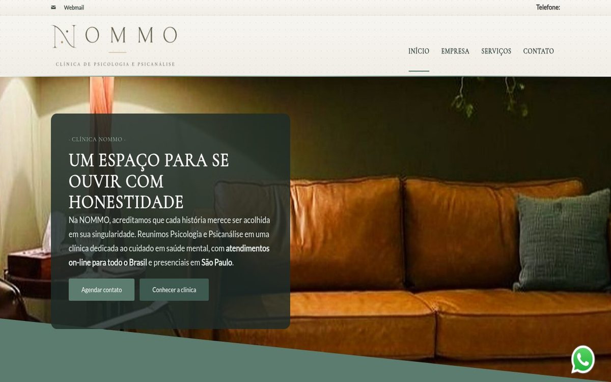 Site institucional da Clínica Nommo desenvolvido pela Aria Desenvolvimentos Web