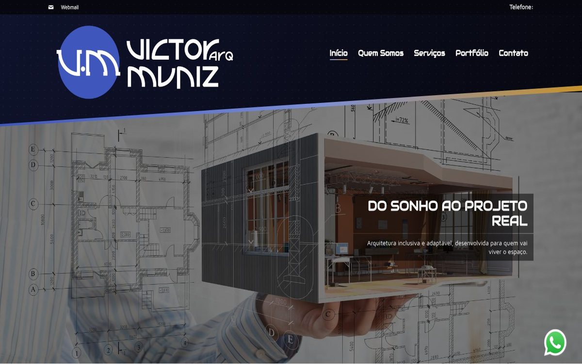Site institucional da Victor Muniz Arquiteto desenvolvido pela Aria Desenvolvimentos Web