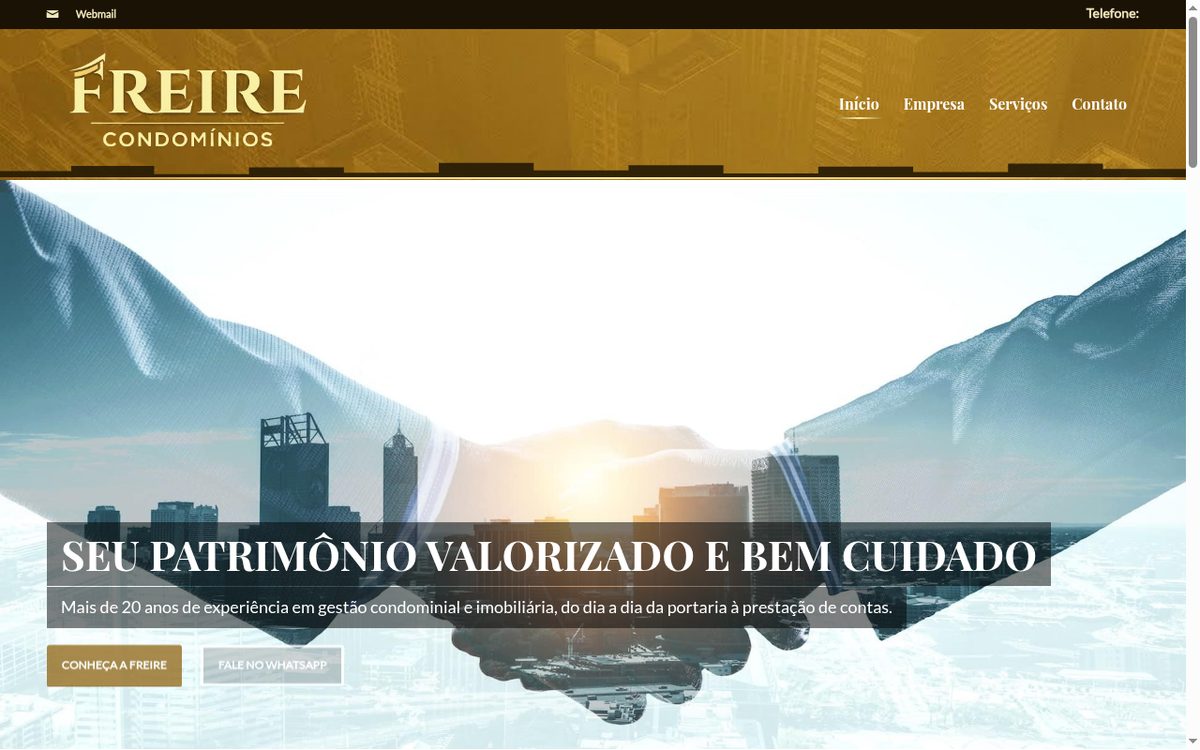 Site da Freire Condomínios desenvolvido pela Aria