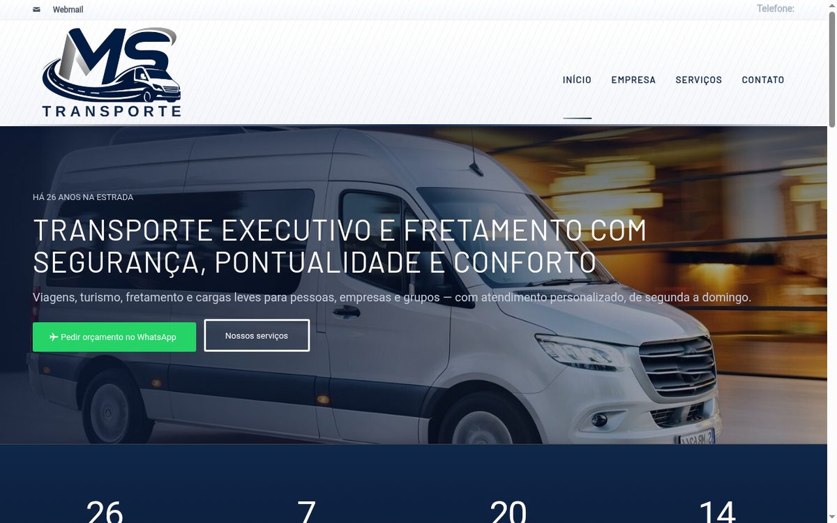 Site da MS Transporte Executivo desenvolvido pela Aria