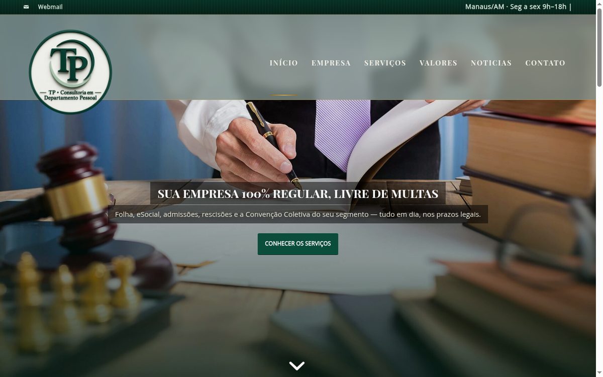 Site da TP Consultoria em Departamento Pessoal desenvolvido pela Aria